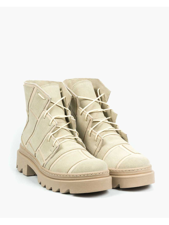 Beżowe botki damskie skórzane