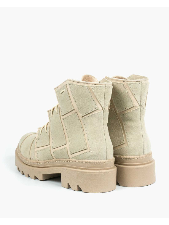 Beżowe botki damskie skórzane