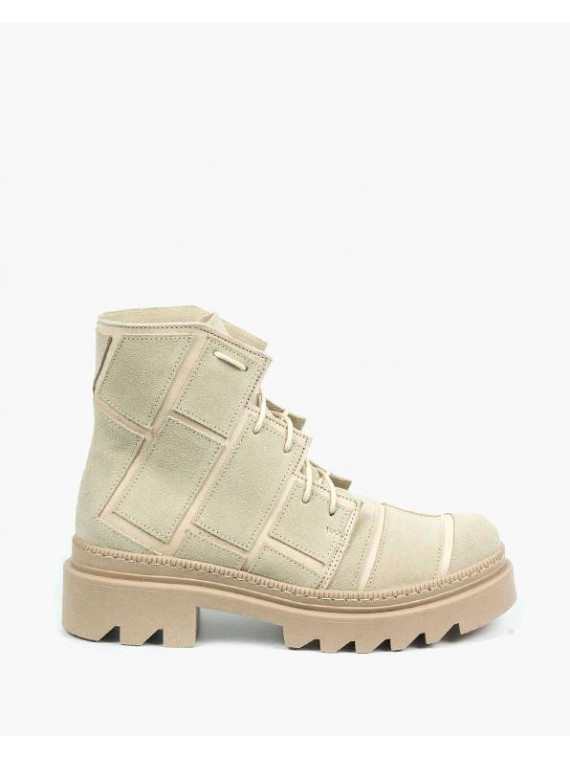 Beżowe botki damskie skórzane