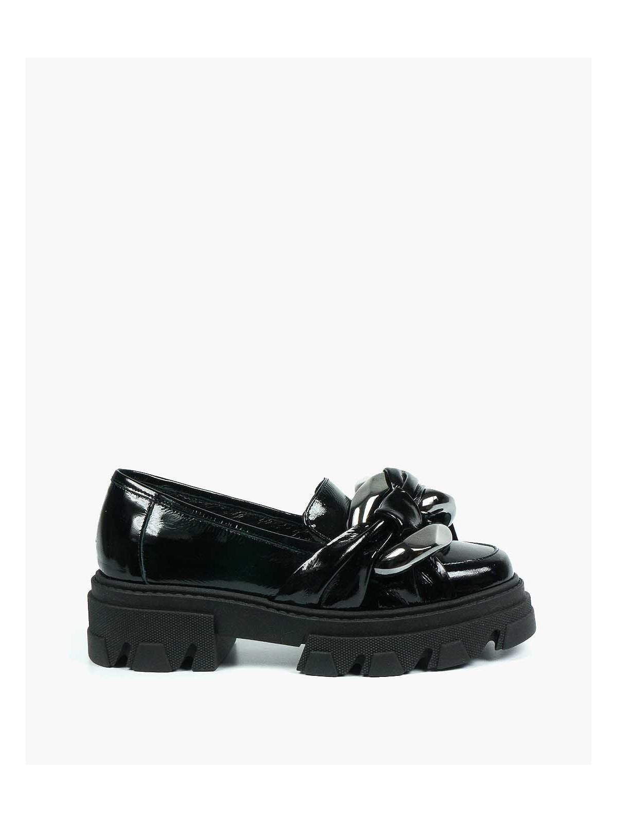 Czarne półbuty damskie skórzane