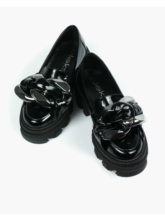 Czarne półbuty damskie skórzane