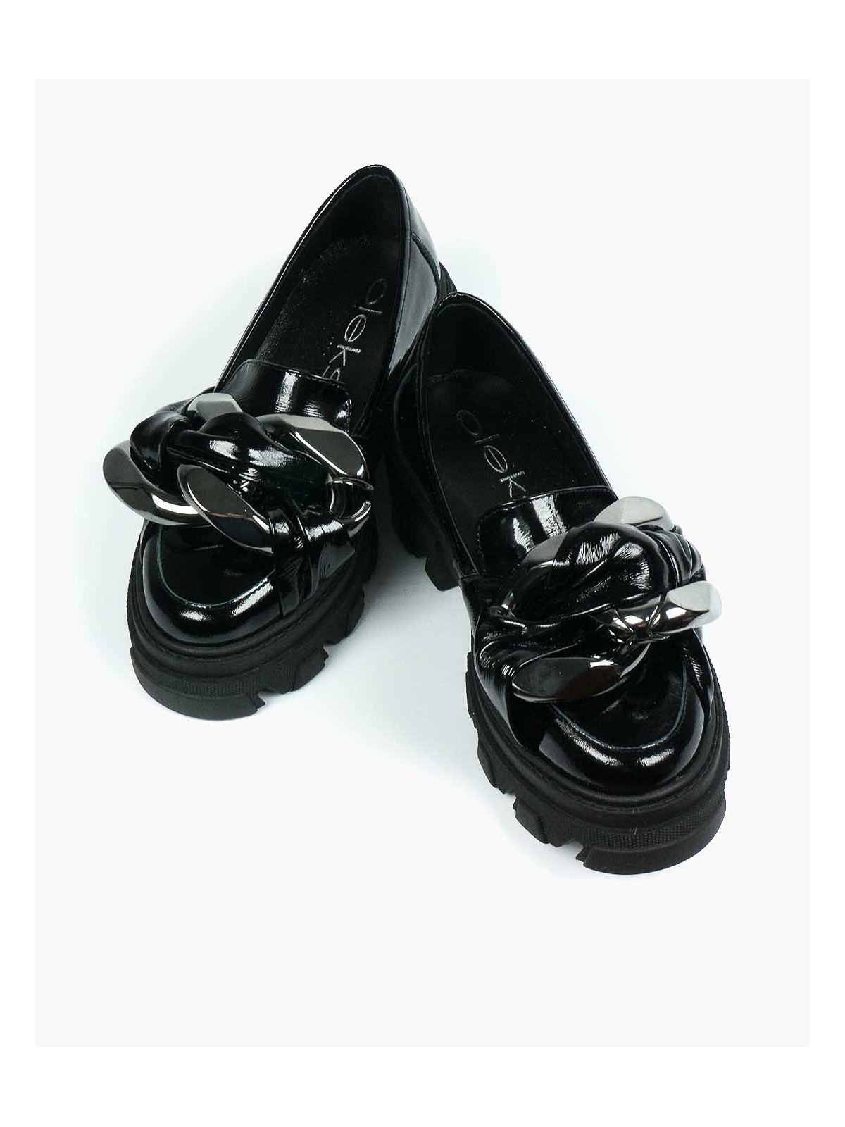 Czarne półbuty damskie skórzane