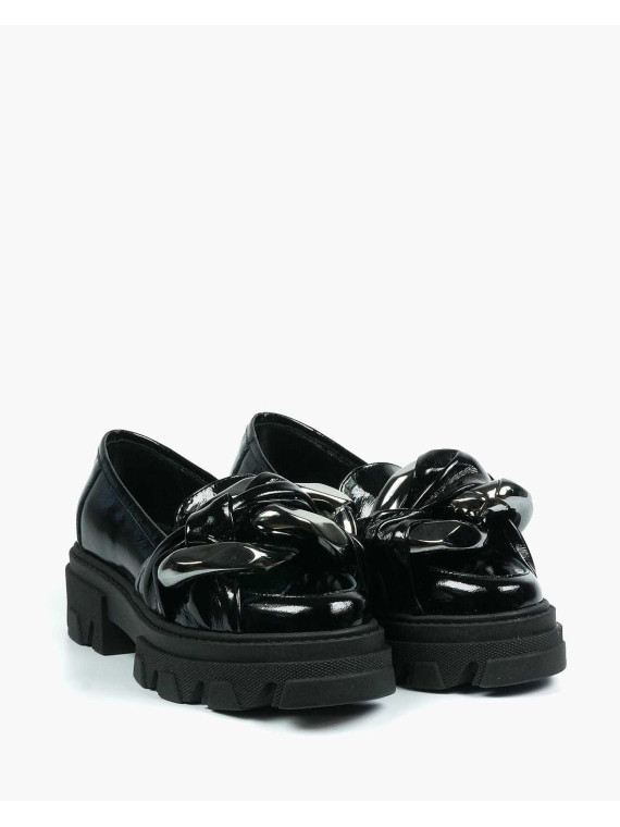 Czarne półbuty damskie skórzane