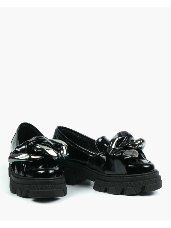 Czarne półbuty damskie skórzane