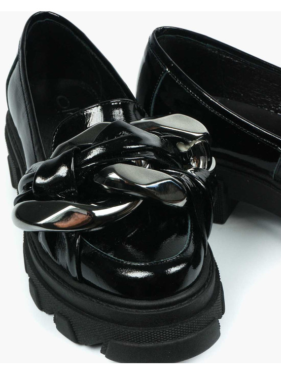 Czarne półbuty damskie skórzane