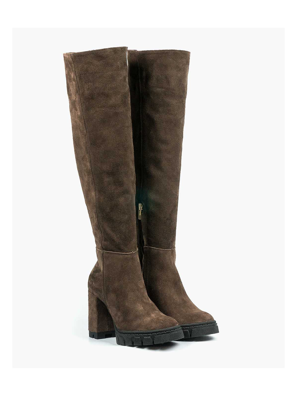 Brązowe kozaki damskie skórzane