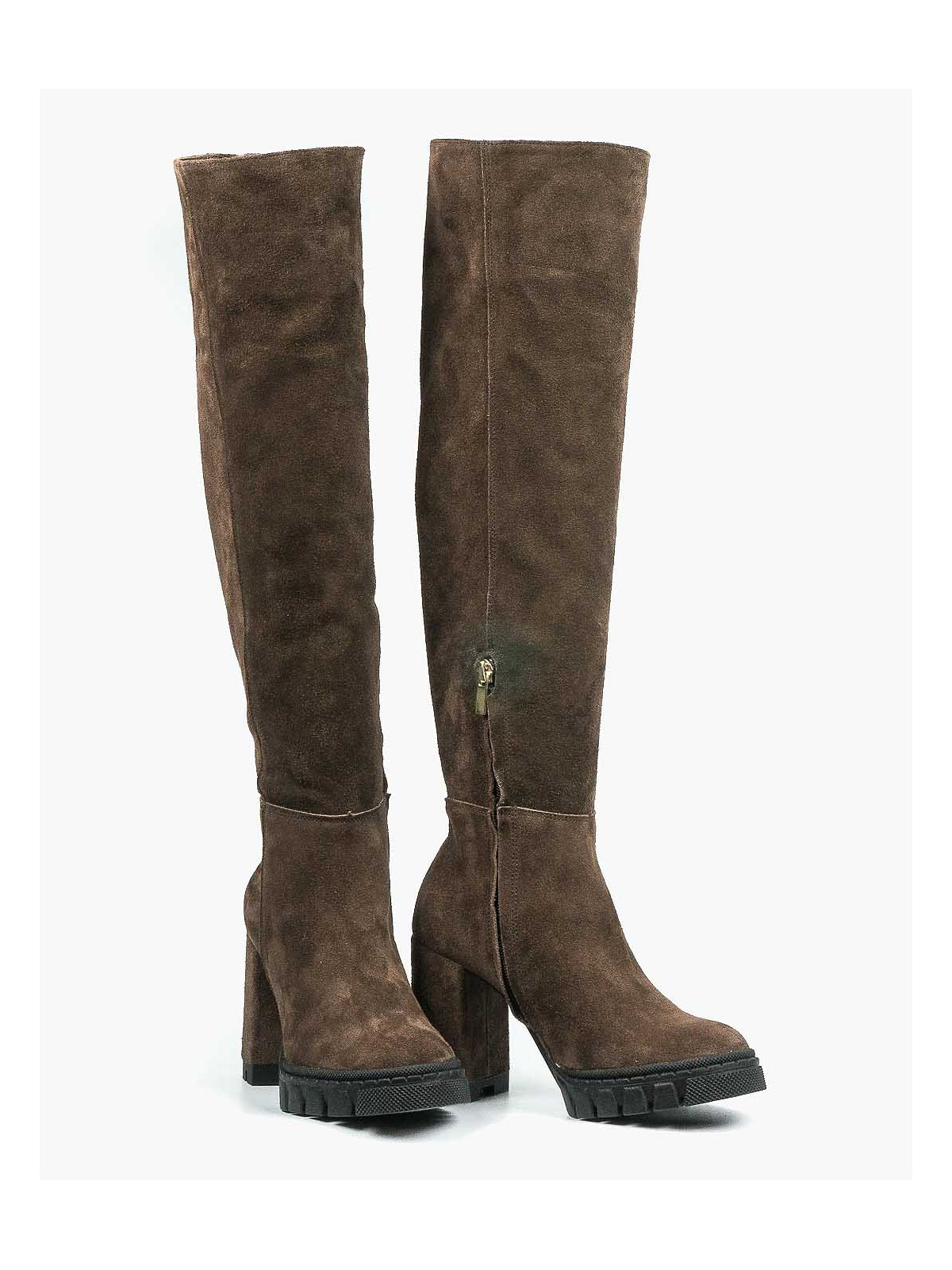 Brązowe kozaki damskie skórzane