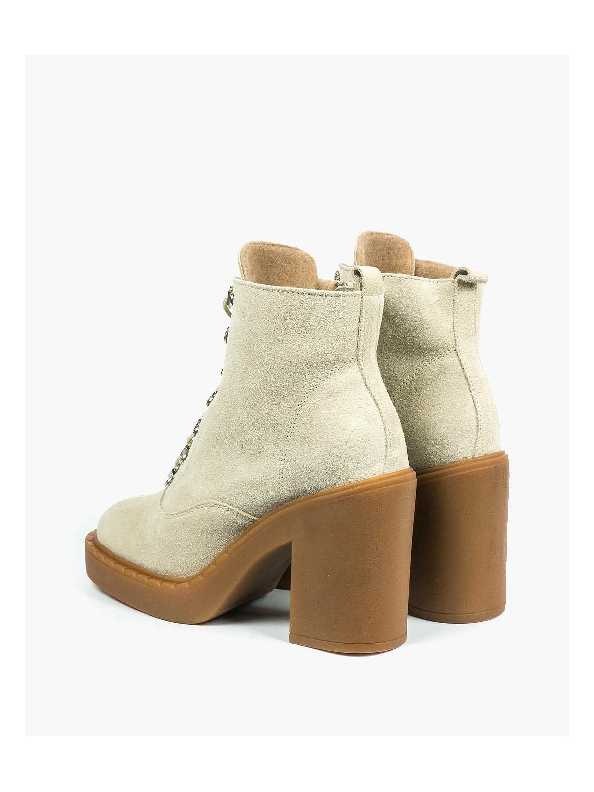 Beżowe botki damskie skórzane