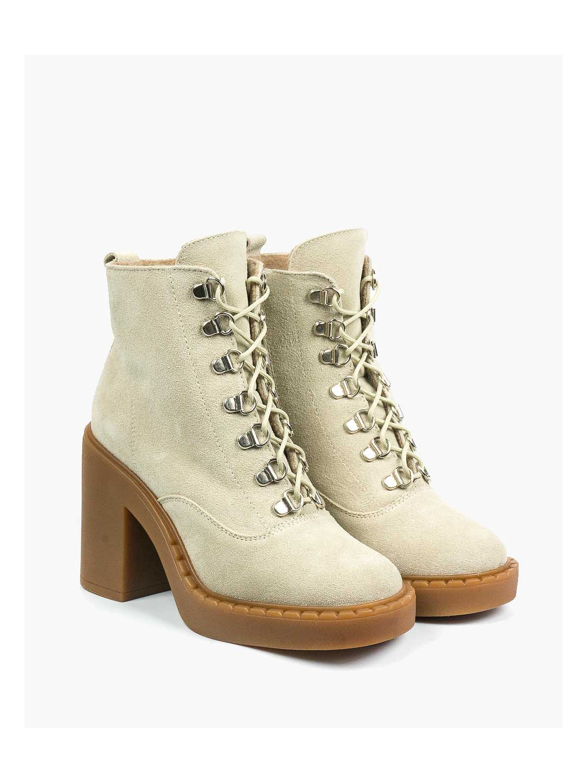 Beżowe botki damskie skórzane