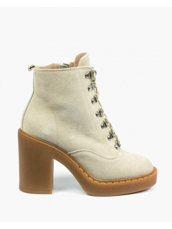 Beżowe botki damskie skórzane