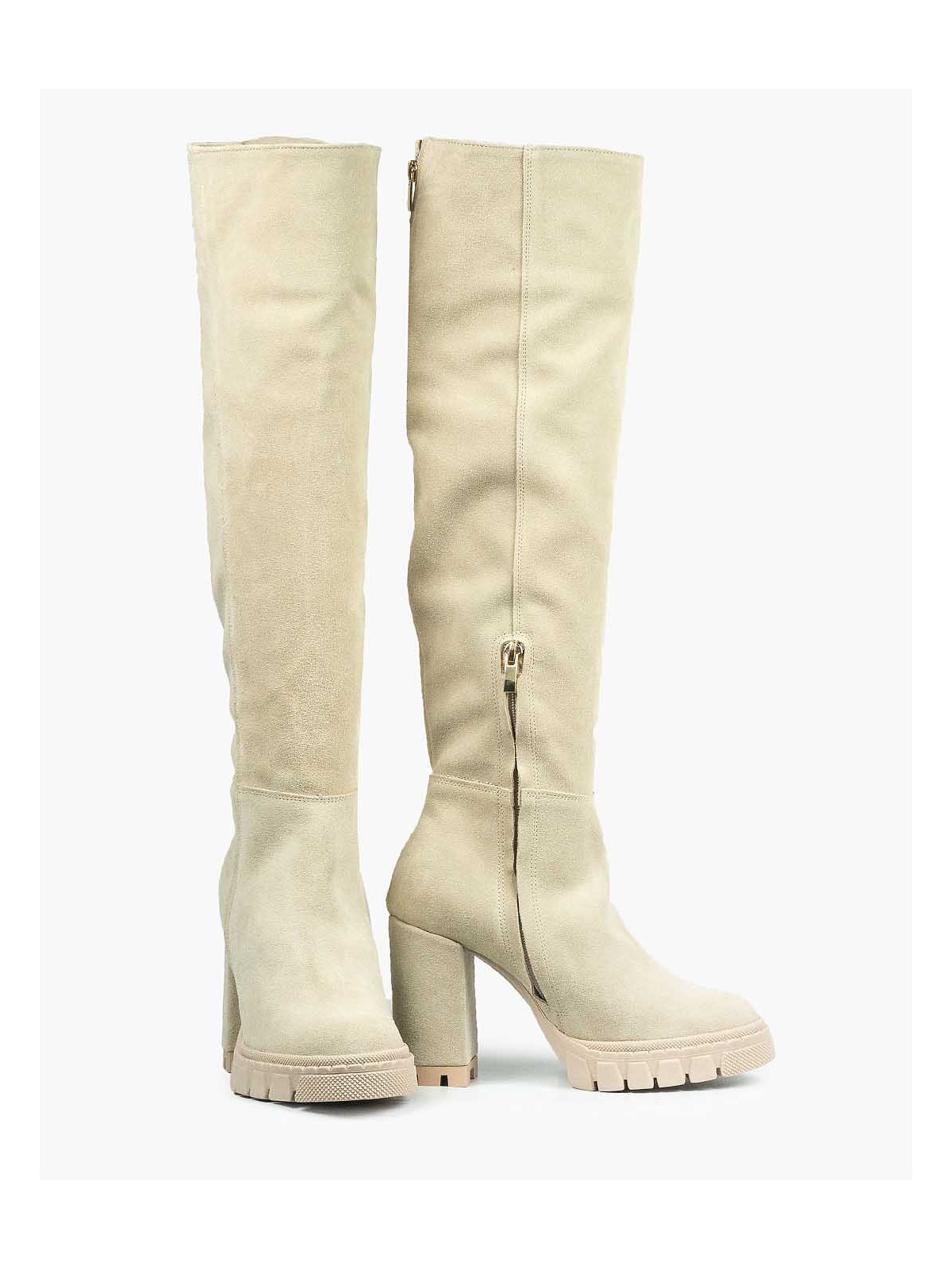 Beżowe kozaki damskie skórzane