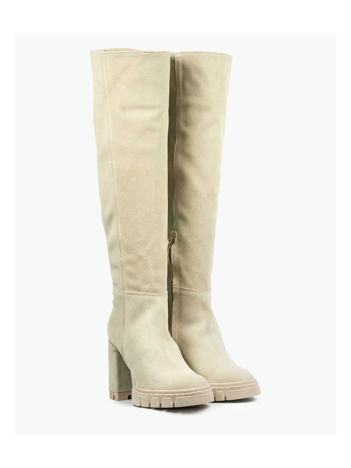 Beżowe kozaki damskie skórzane