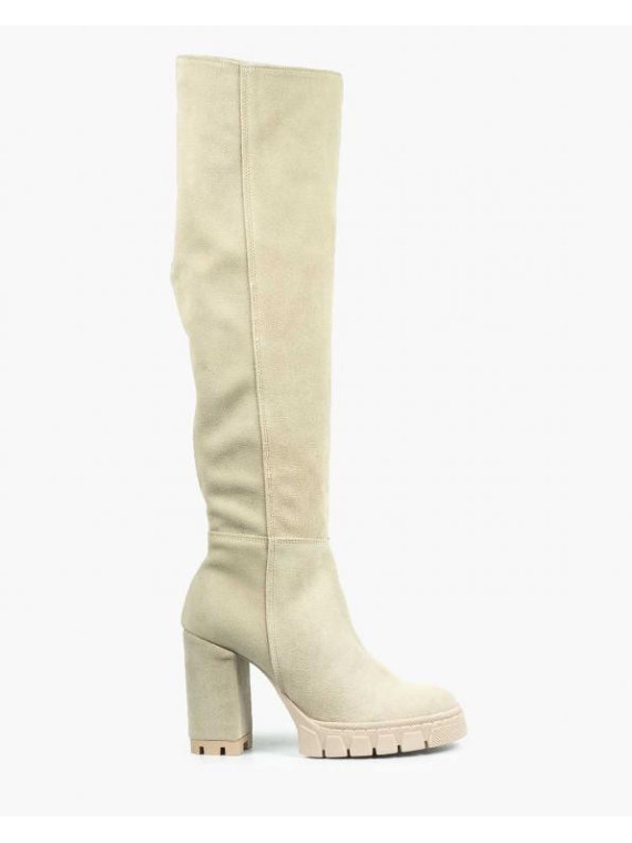 Beżowe kozaki damskie skórzane