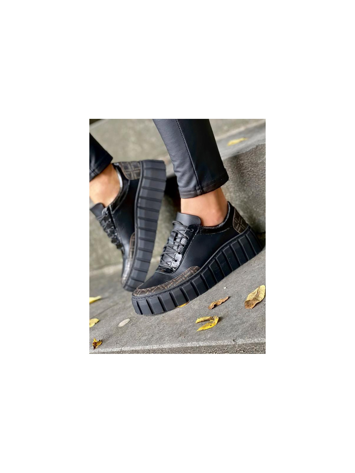 Czarne trampki damskie skórzane