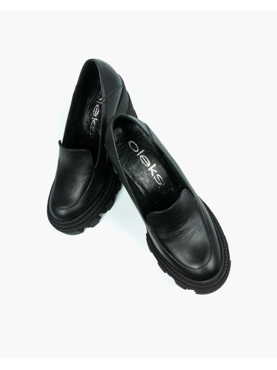 Czarne półbuty damskie skórzane