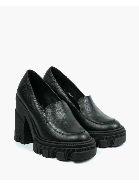 Czarne półbuty damskie skórzane