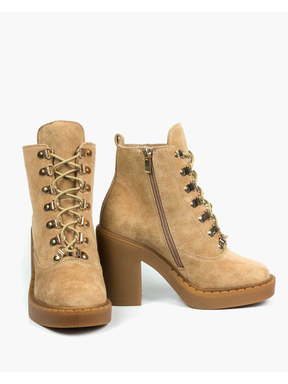 Beżowe botki damskie skórzane