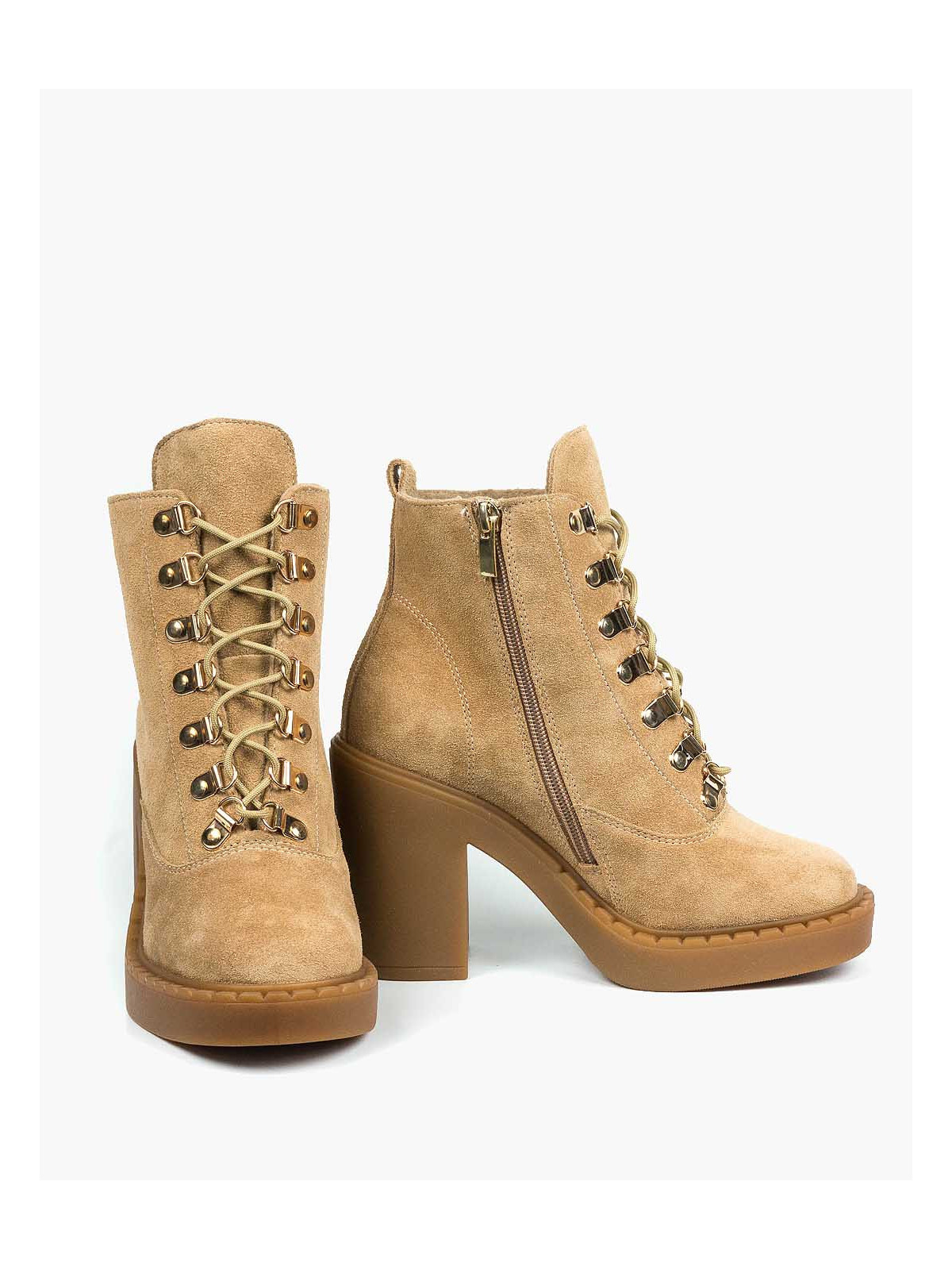 Beżowe botki damskie skórzane