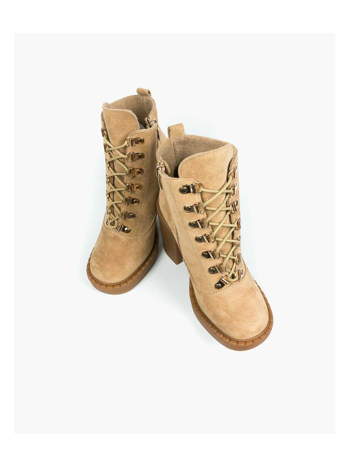 Beżowe botki damskie skórzane