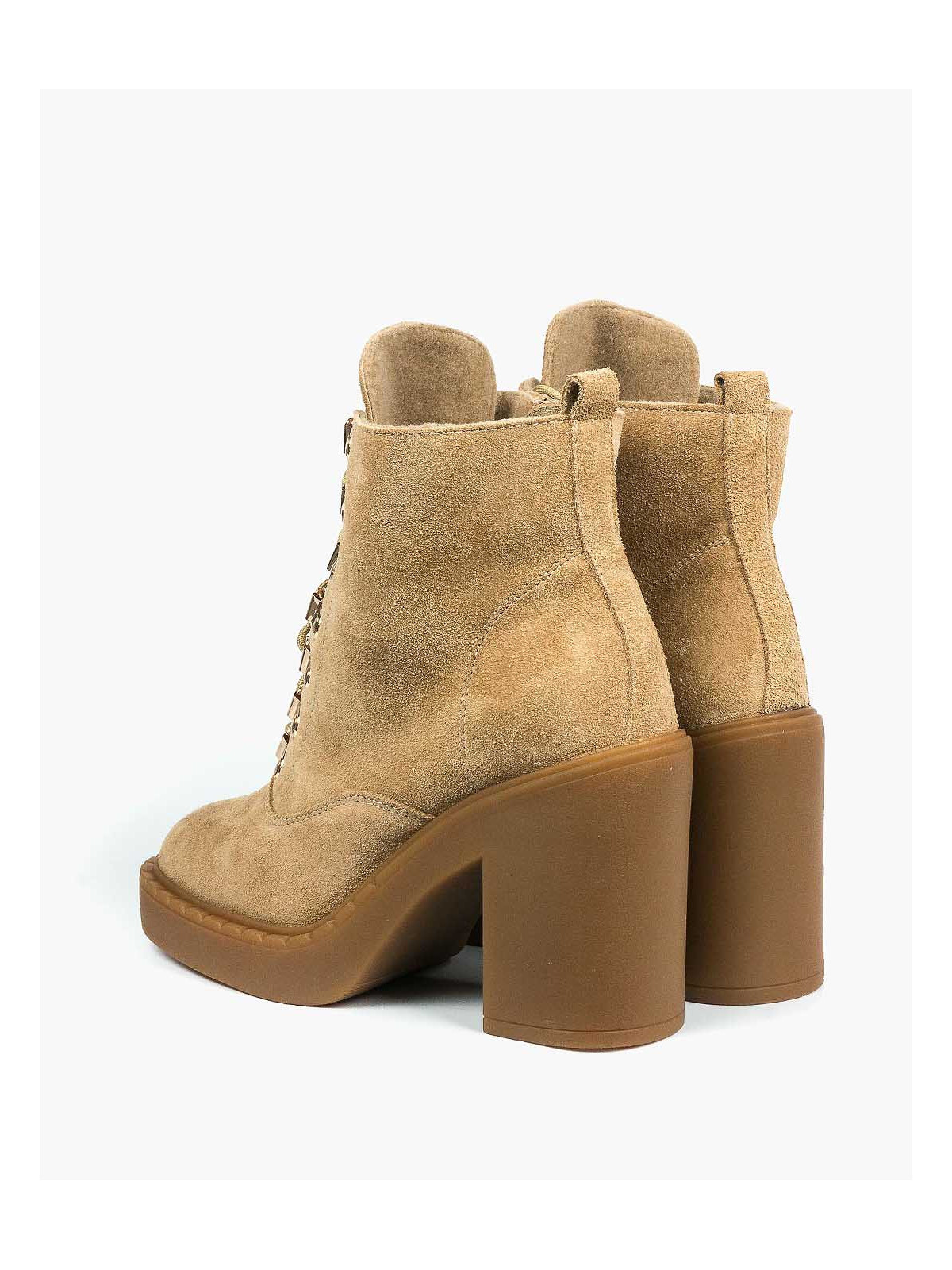 Beżowe botki damskie skórzane