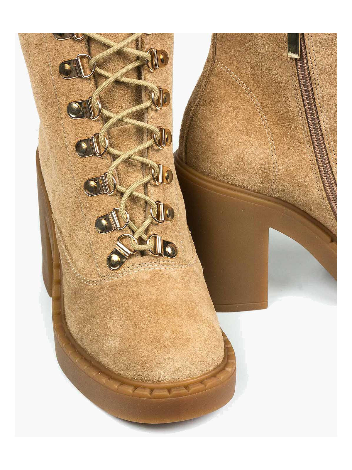 Beżowe botki damskie skórzane