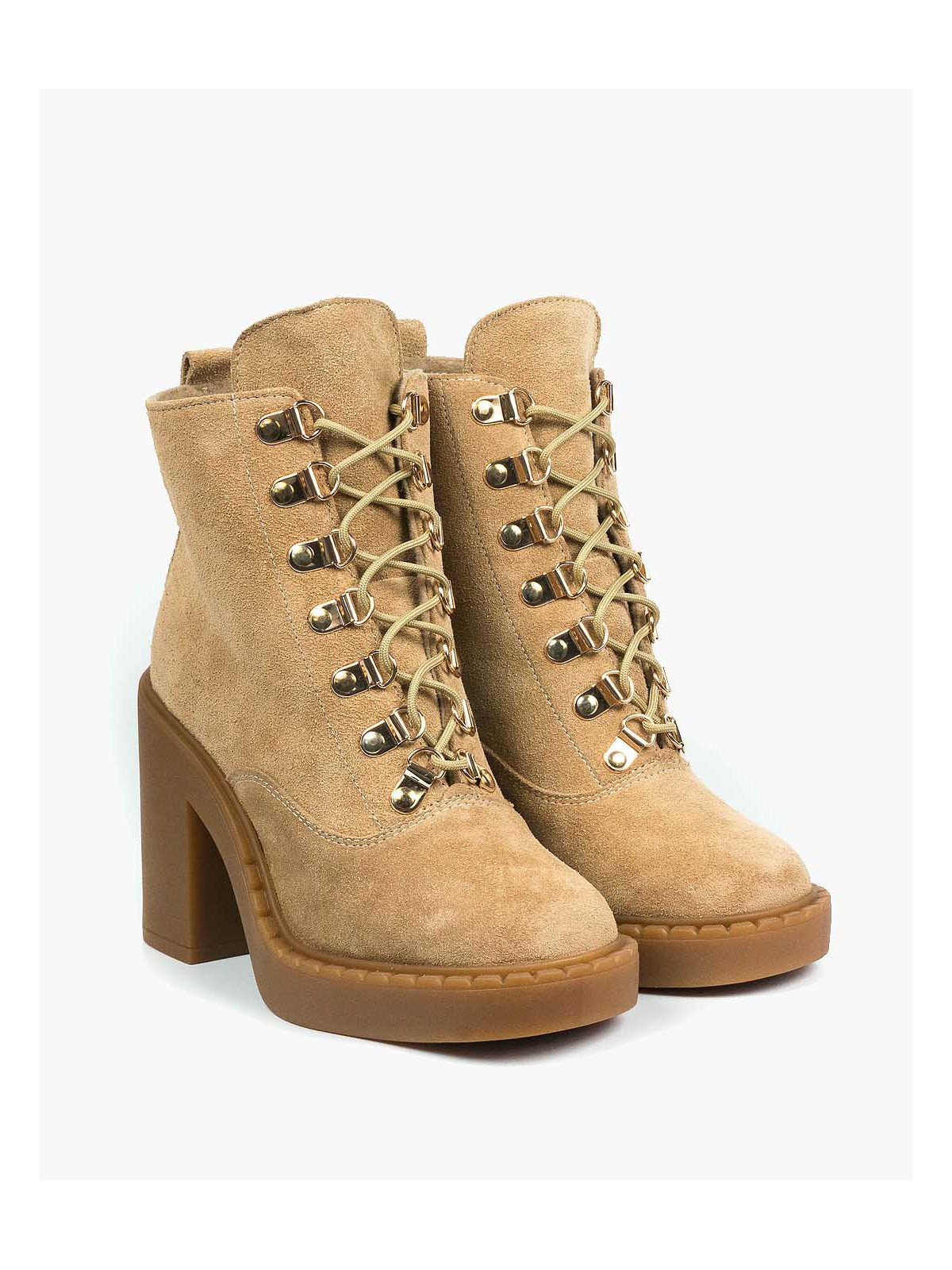 Beżowe botki damskie skórzane