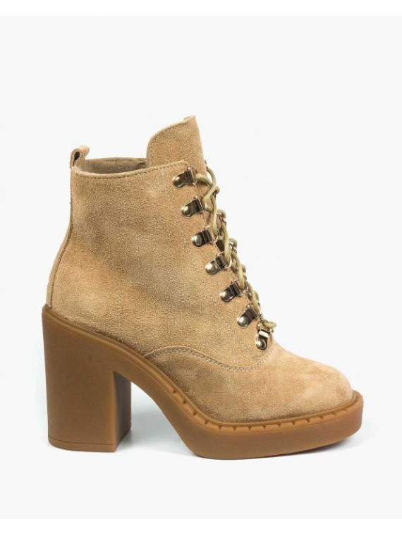 Beżowe botki damskie skórzane