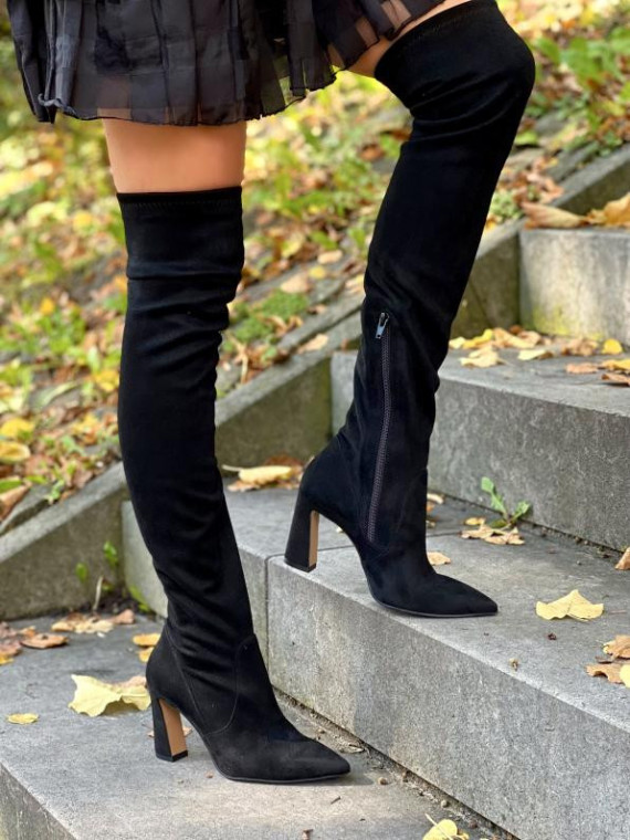 Czarne kozaki damskie skórzane