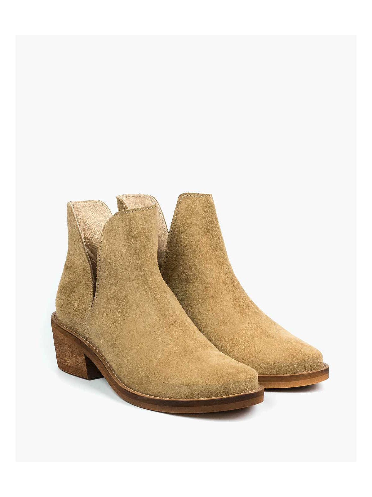 Beżowe botki damskie skórzane