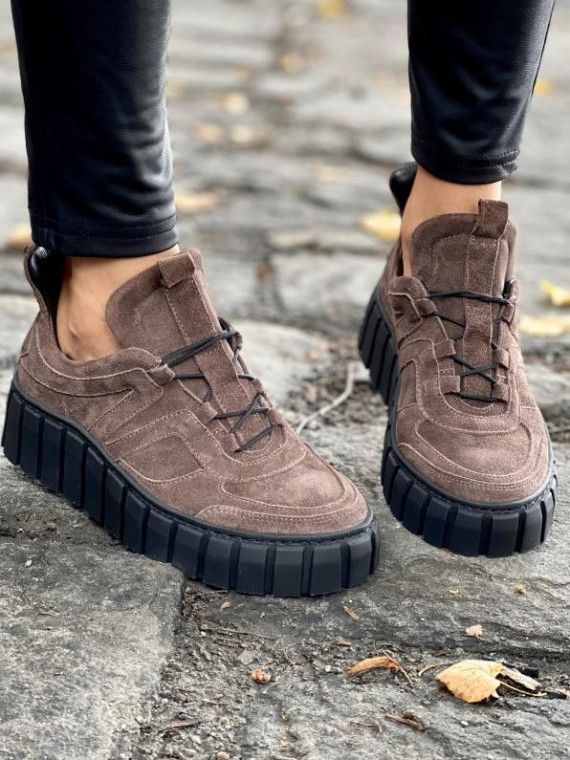 Brązowe trampki damskie skórzane