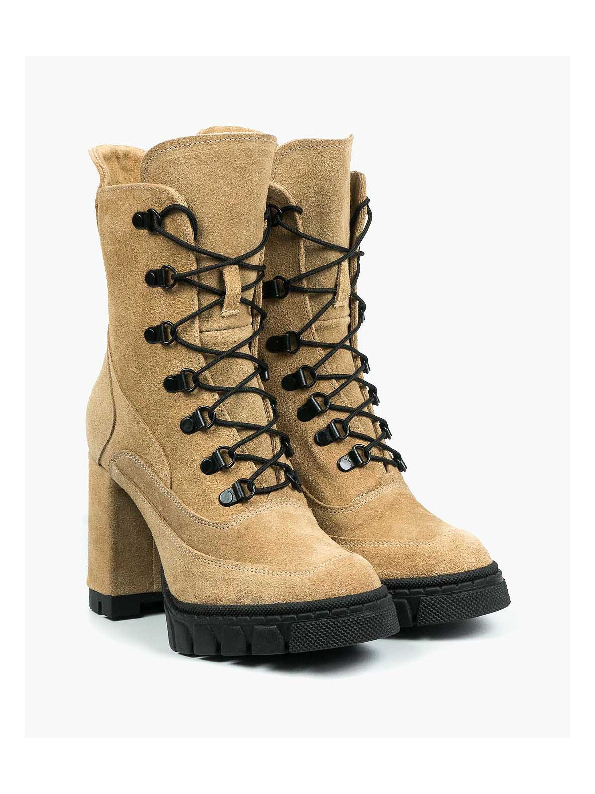 Beżowe botki damskie skórzane