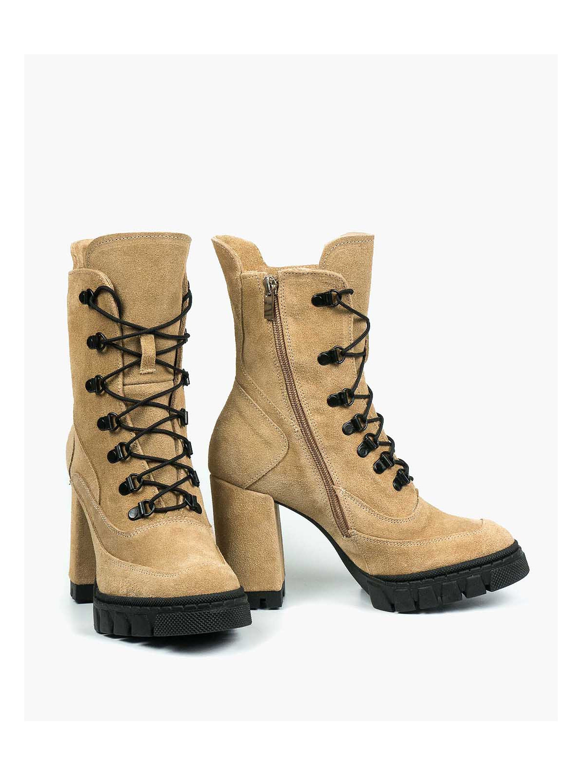 Beżowe botki damskie skórzane