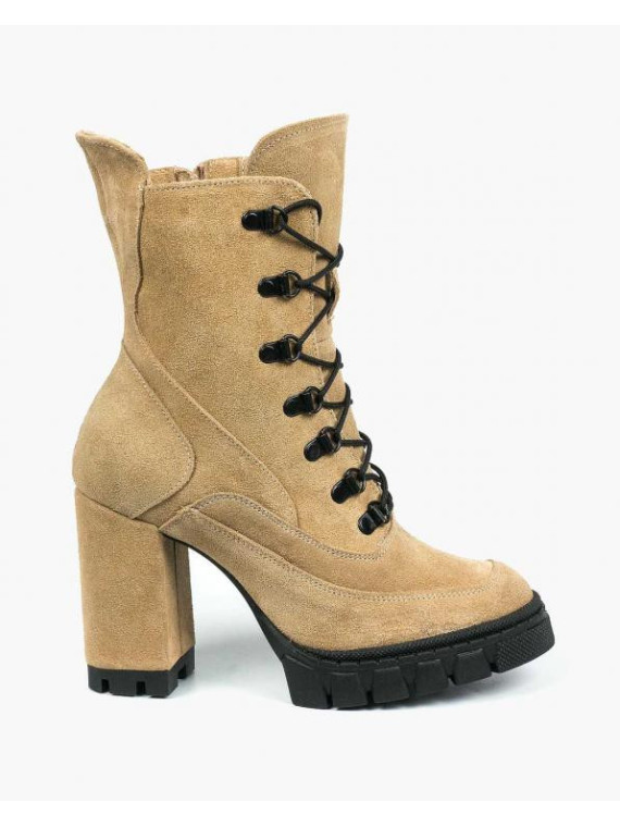 Beżowe botki damskie skórzane