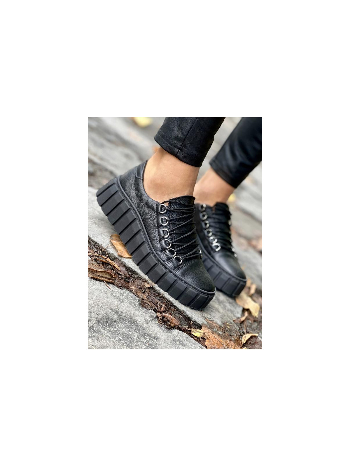 Czarne trampki damskie skórzane