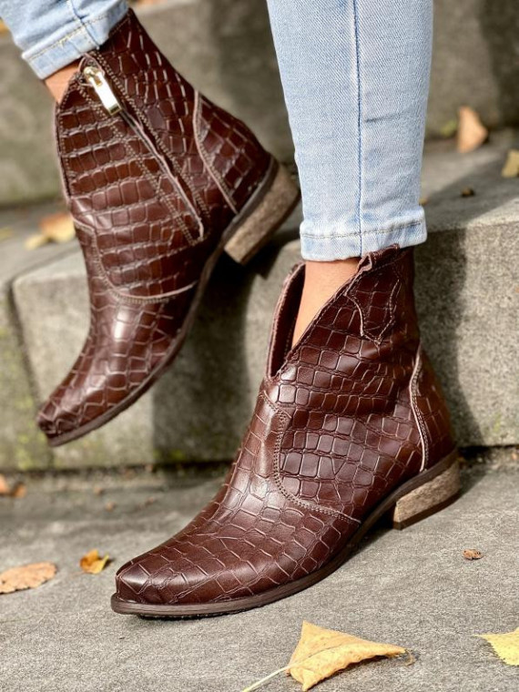 Brązowe botki damskie skórzane