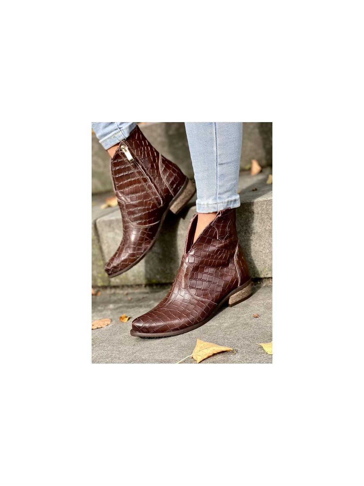 Brązowe botki damskie skórzane