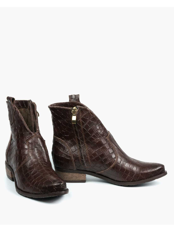 Brązowe botki damskie skórzane