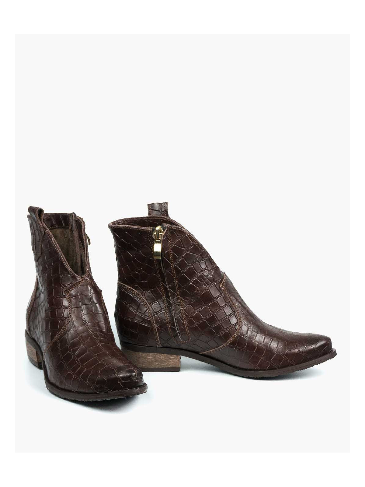 Brązowe botki damskie skórzane