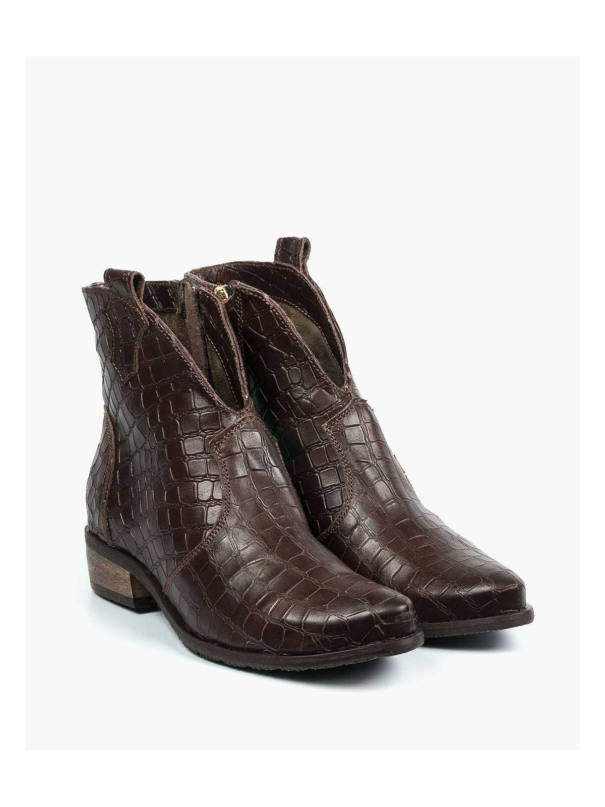 Brązowe botki damskie skórzane