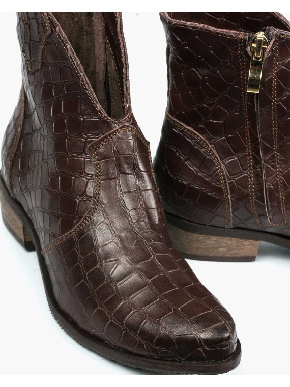 Brązowe botki damskie skórzane