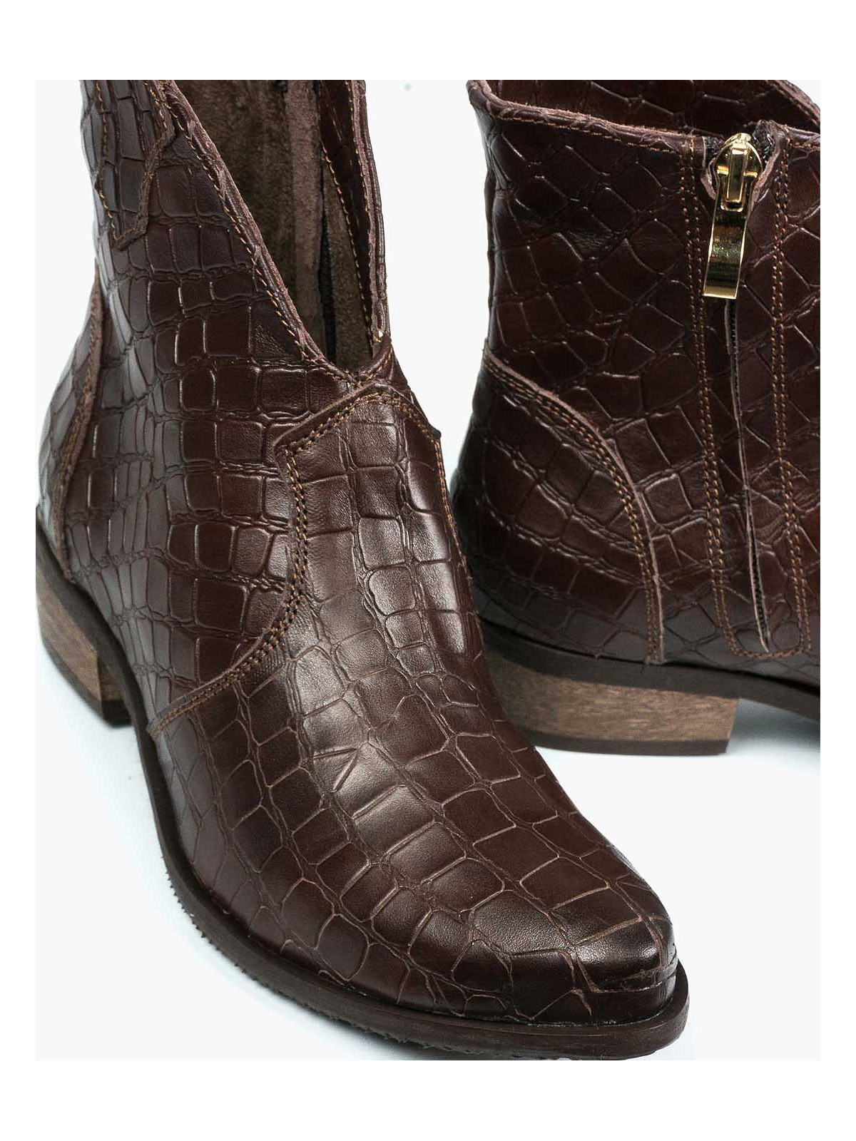 Brązowe botki damskie skórzane