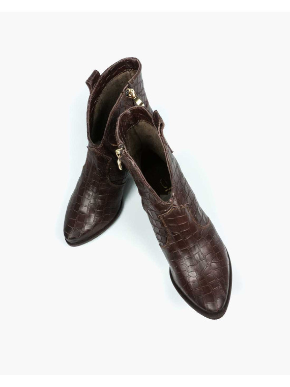 Brązowe botki damskie skórzane