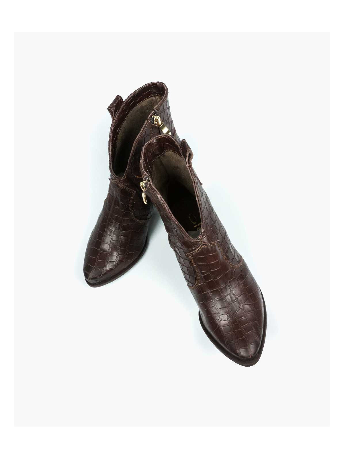 Brązowe botki damskie skórzane