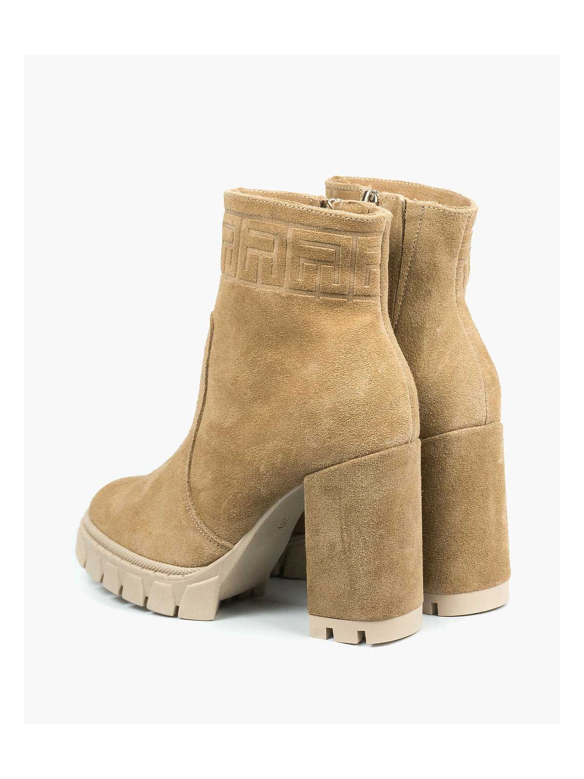 Beżowe botki damskie skórzane