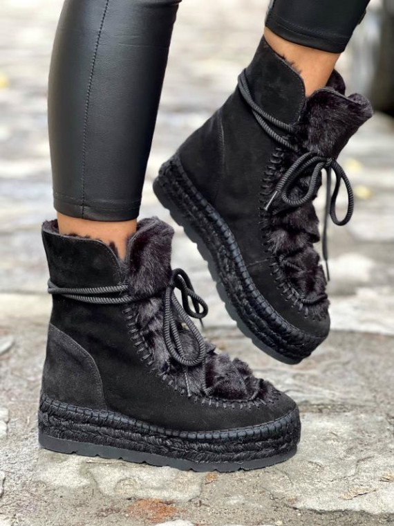 Czarne śniegowce damskie skórzane