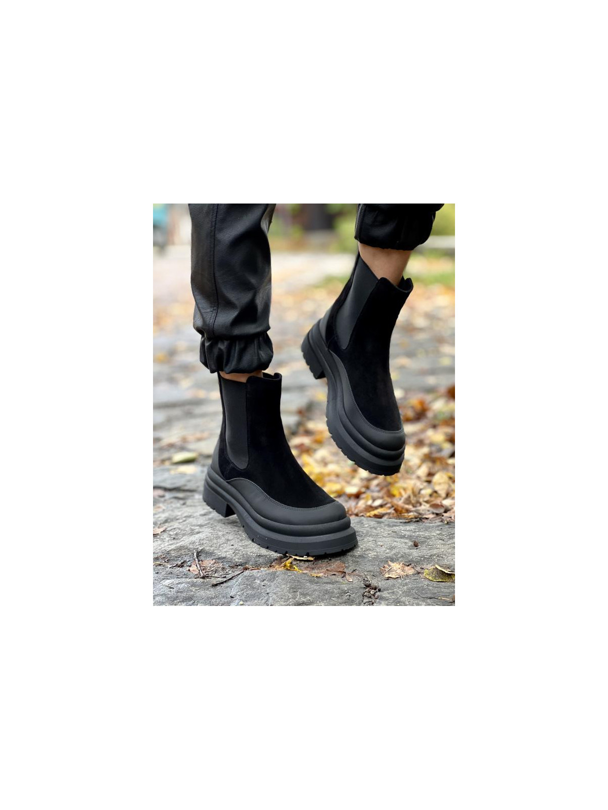 Czarne botki damskie skórzane