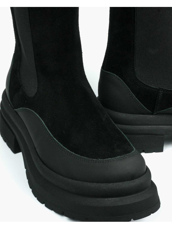 Czarne botki damskie skórzane