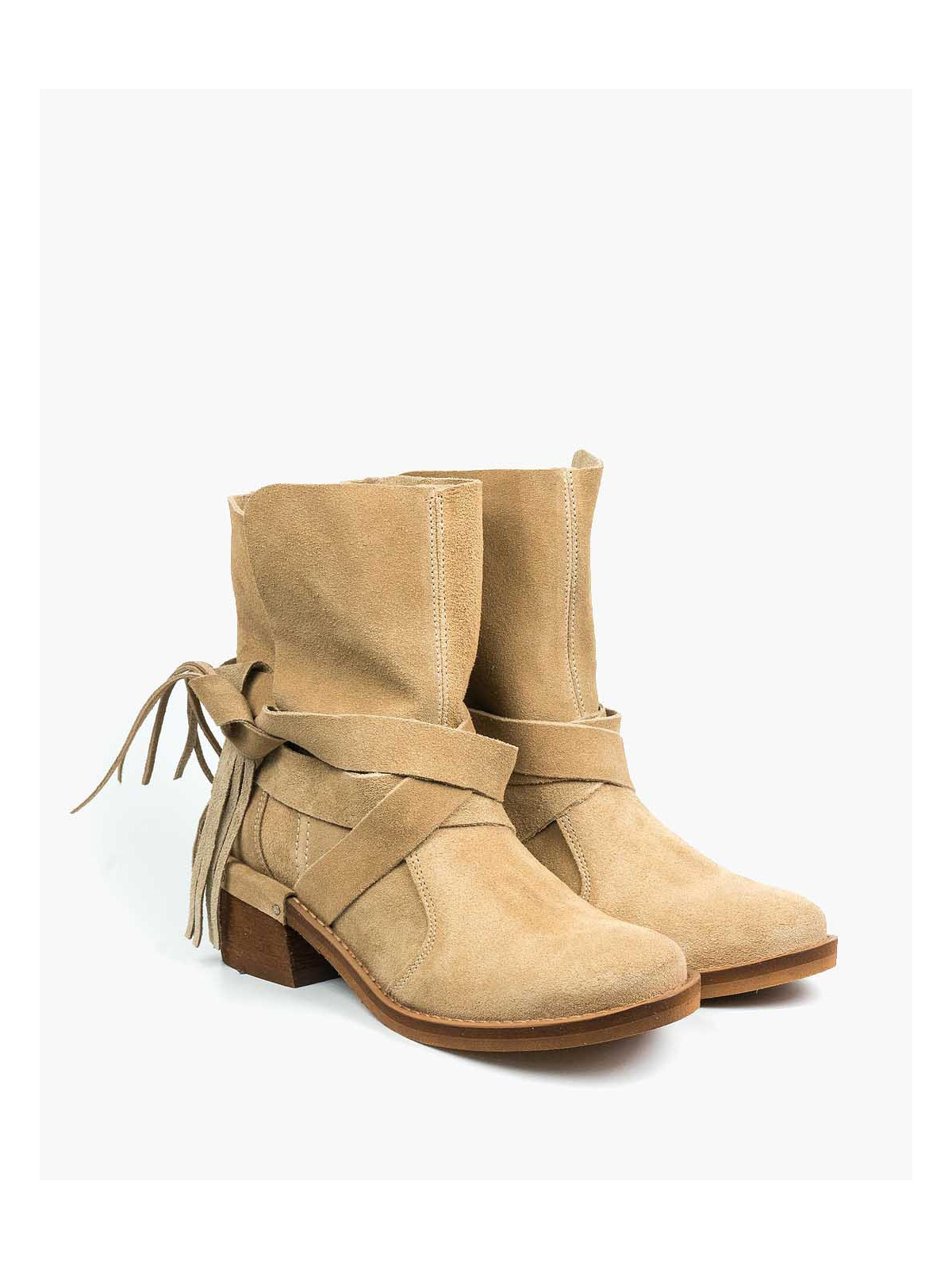 Beżowe botki damskie skórzane