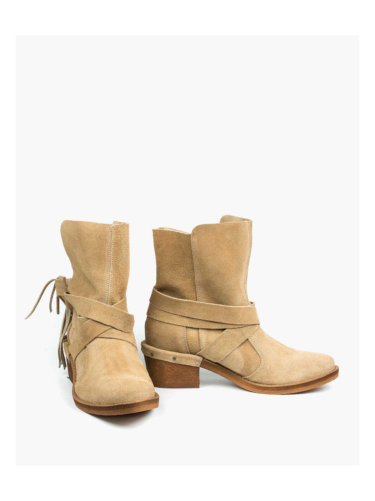 Beżowe botki damskie skórzane