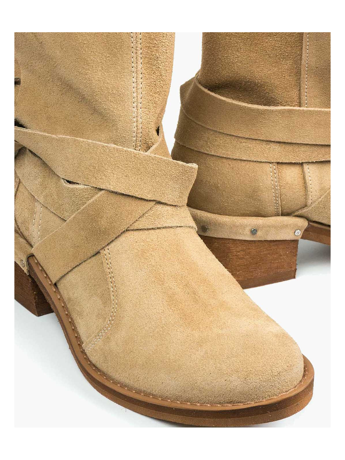 Beżowe botki damskie skórzane